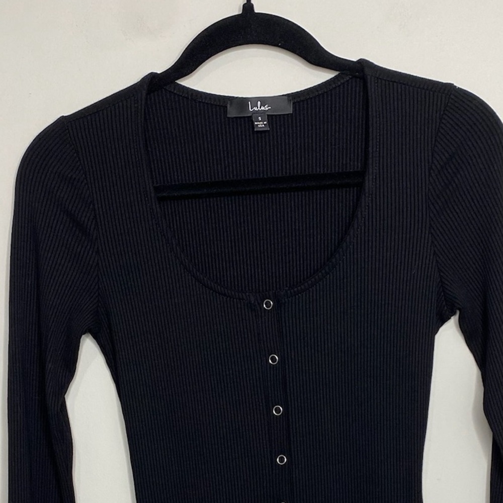 Lulus Black Ribbed Fitted Mini Dress Size Small - Picture 3 of 5